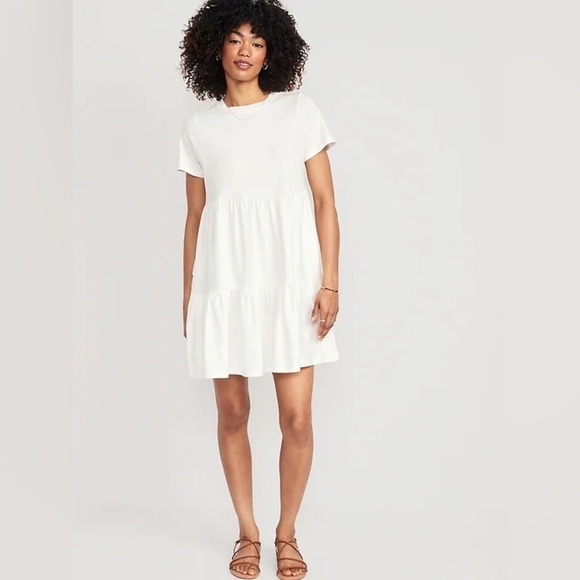 Old Navy Dresses & Skirts - NWT! Ivory Tiered Mini Swing T-Shirt Dress for Women - Small 💜